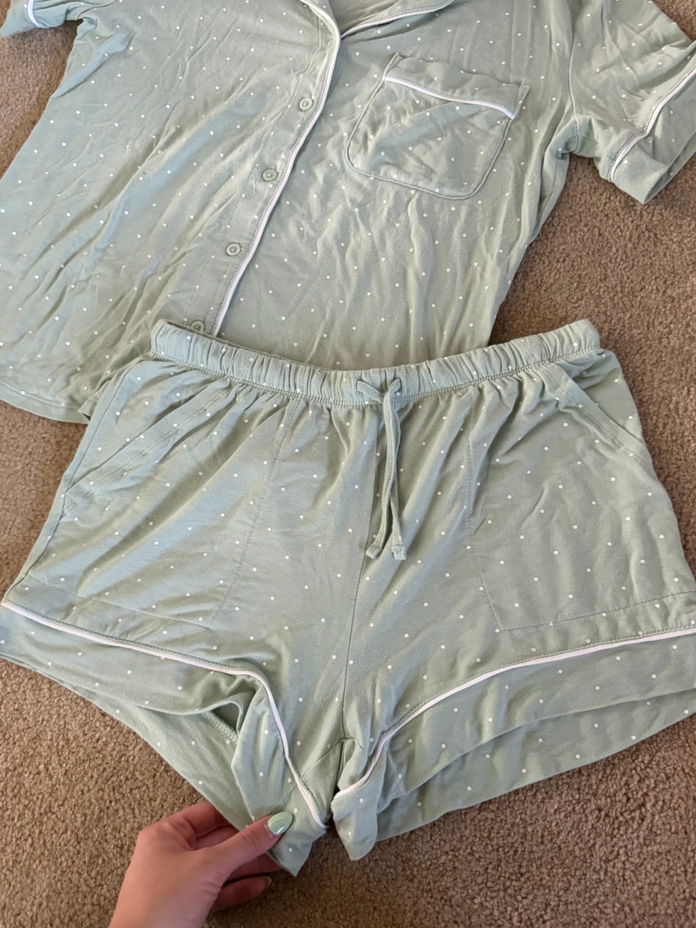 Auden Light Mint Short Sleeve Two-Piece Pajama Set with White Dots - Picture 3 of 3